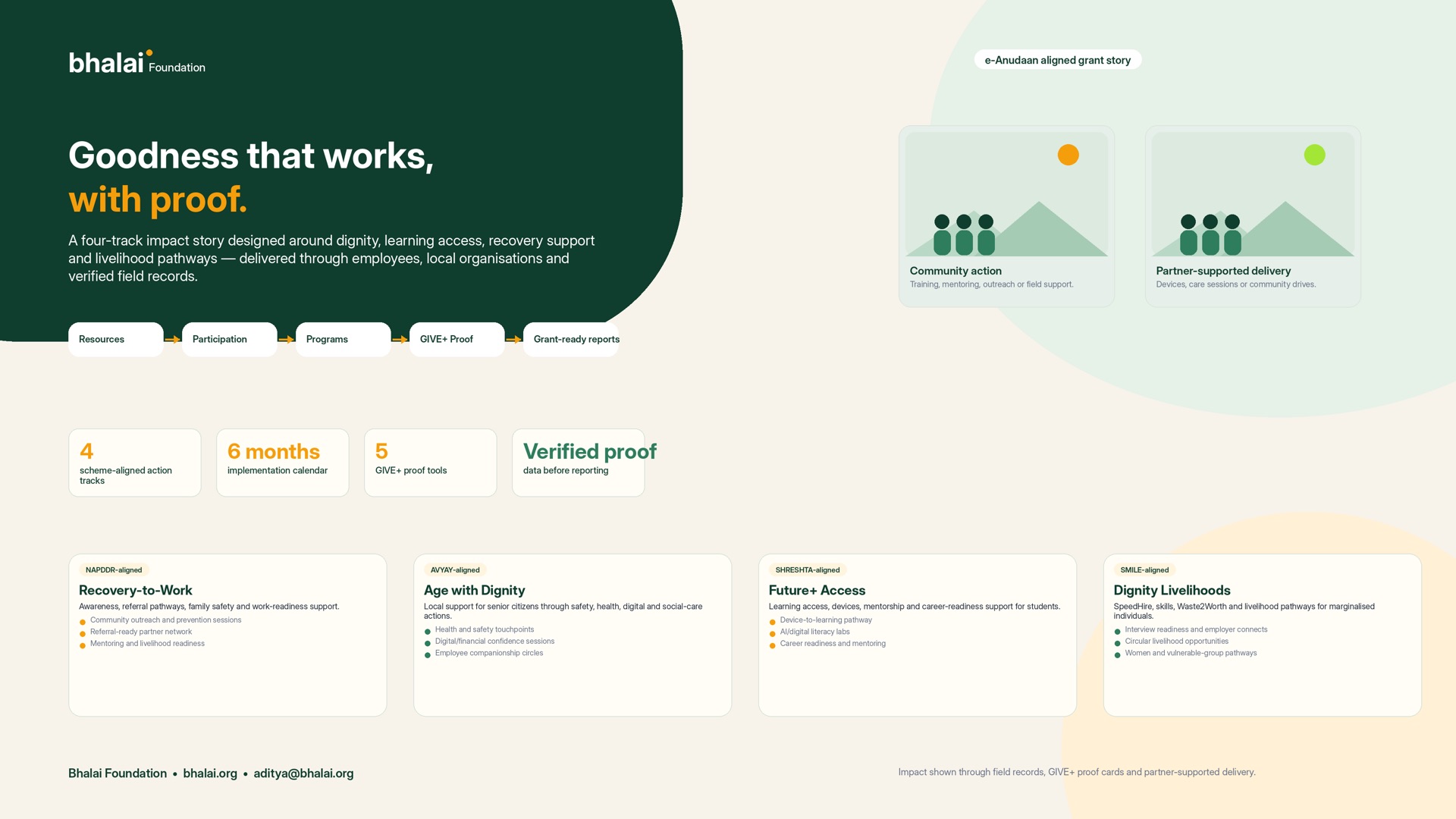 Bhalai Foundation four-track delivery model — overview for institutional reviewers