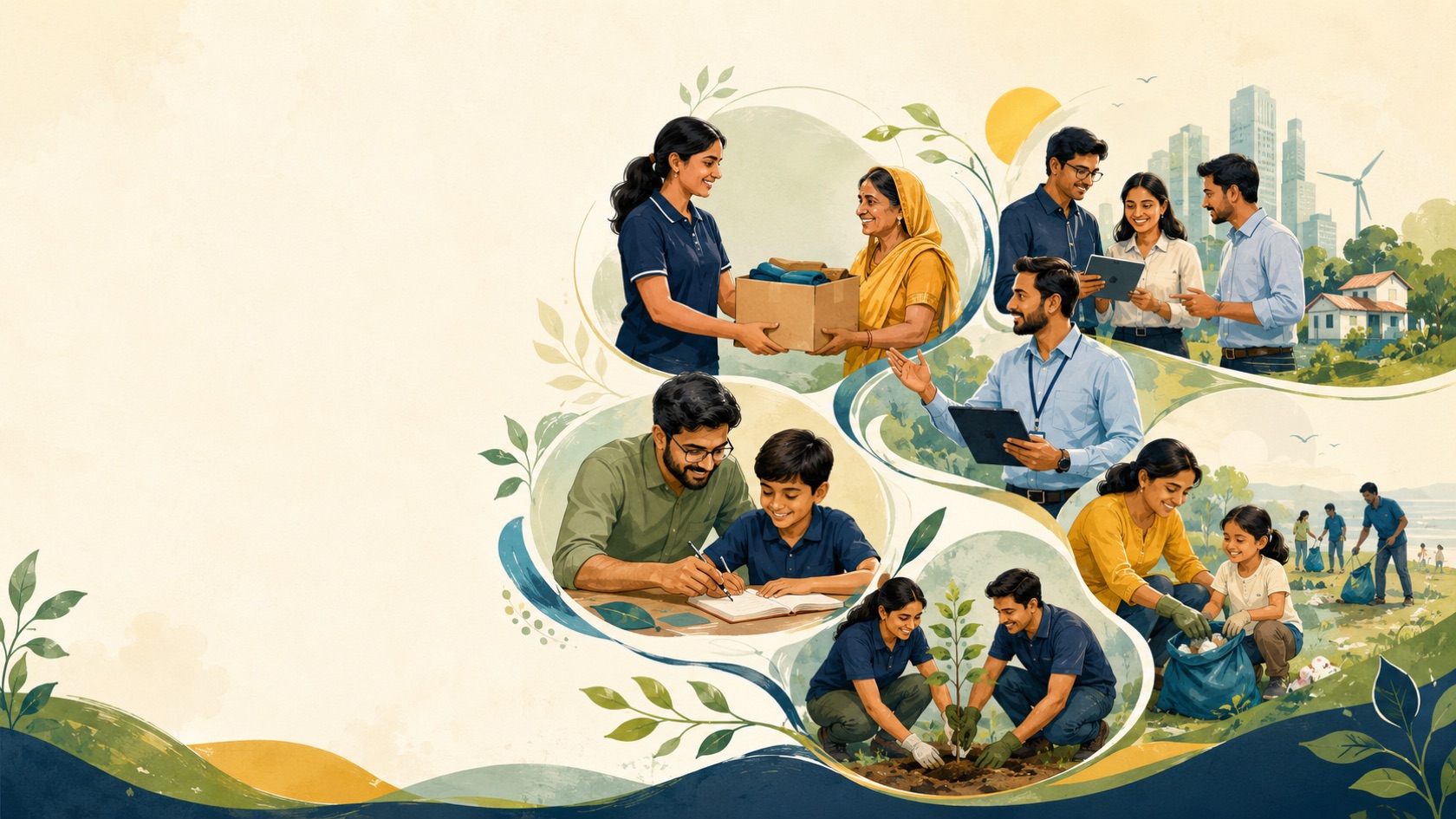 The Bhalai loop in action — giving, mentoring, tree planting and community clean-ups across city and village