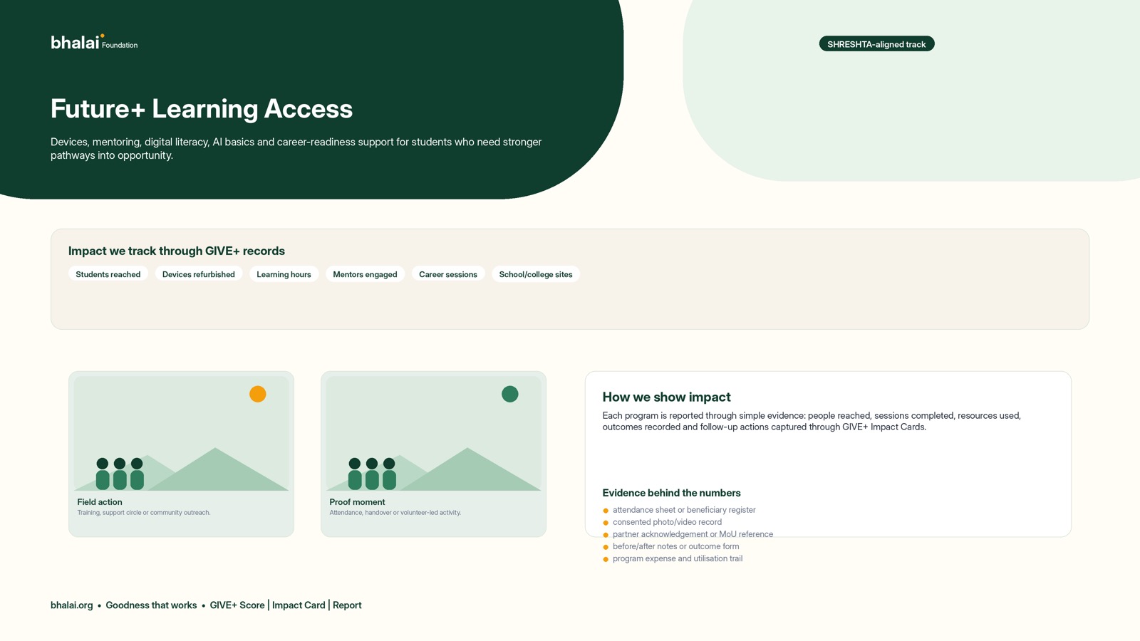 Future+ Learning Access — Bhalai support track for students